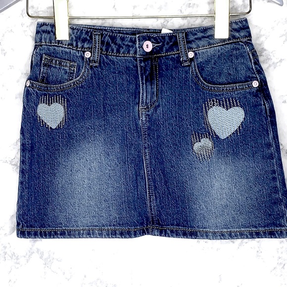 Arizona Girls Y2K Heart Embroidered Light Medium Wash Denim Skirt Blue Size 12 - Picture 2 of 7